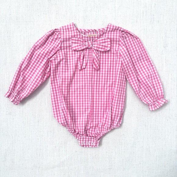 The Beaufort Bonnet Company Beatrice Bow Blouse Hampton Hot Pink Gingham 2T - Picture 1 of 10